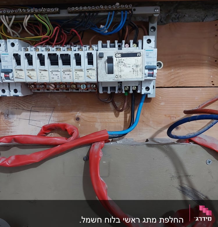 לוח חשמל עם חוטים צבעוניים ומפסקים